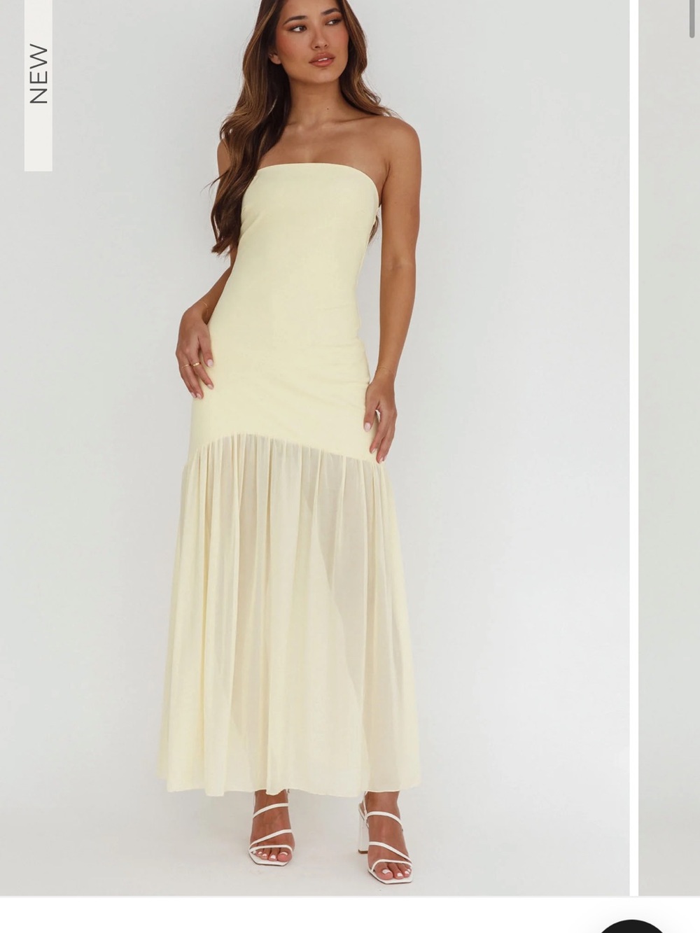 Strapless Butter Yellow Maxi Dress with Sheer Bottom